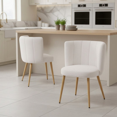 Living And Home Set Of 2 White Teddy Fleece Upholstered Dining Chairs - image 1