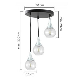 Luminosa Lighting Luminosa Lacrima Cluster Pendant Ceiling Light Black, Silver Transparent Glass Shade 3X E27 - thumbnail 2