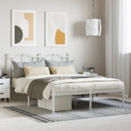 Berkfield Metal Bed Frame With Headboard White 135X190 Cm - thumbnail 1