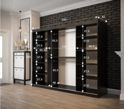 Arte Tilburg Contemporary 3 Sliding Door Wardrobe 9 Shelves 2 Rails Dark Oak Effect And Black (H)2000mm (W)2500mm (D)620mm - thumbnail 4