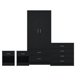 Lassic Vida Designs Riano 4 Piece Bedroom Set (3 Drawer Bedside Chest, 4 Drawer Chest, 2 Door 2 Drawer Wardrobe), Black - thumbnail 8