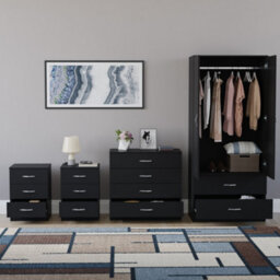 Lassic Vida Designs Riano 4 Piece Bedroom Set (3 Drawer Bedside Chest, 4 Drawer Chest, 2 Door 2 Drawer Wardrobe), Black - thumbnail 2