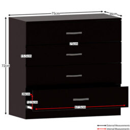 Lassic Vida Designs Riano 4 Piece Bedroom Set (3 Drawer Bedside Chest, 4 Drawer Chest, 2 Door 2 Drawer Wardrobe), Black - thumbnail 4