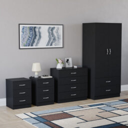 Lassic Vida Designs Riano 4 Piece Bedroom Set (3 Drawer Bedside Chest, 4 Drawer Chest, 2 Door 2 Drawer Wardrobe), Black - thumbnail 6
