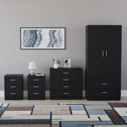 Lassic Vida Designs Riano 4 Piece Bedroom Set (3 Drawer Bedside Chest, 4 Drawer Chest, 2 Door 2 Drawer Wardrobe), Black - thumbnail 7