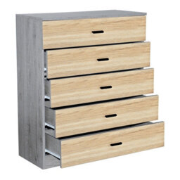 Urbnliving Height 90.5Cm 5 Drawer Wooden Bedroom Chest Cabinet Modern Ash Grey Carcass And Oak Drawers Wide Storage Cupboard - thumbnail 2