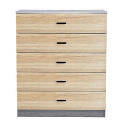 Urbnliving Height 90.5Cm 5 Drawer Wooden Bedroom Chest Cabinet Modern Ash Grey Carcass And Oak Drawers Wide Storage Cupboard