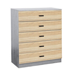 Urbnliving Height 90.5Cm 5 Drawer Wooden Bedroom Chest Cabinet Modern Ash Grey Carcass And Oak Drawers Wide Storage Cupboard - thumbnail 4