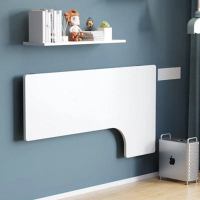 White Wall Mounted Drop Leaf Table Fold Down Laptop Writing Desk Folding Storage Shelf - image 1