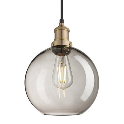 Industville Brooklyn Glass Globe Pendant - 9 Inch, Mocha Glass Shade, Brass Pendant Holder - image 1