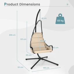 Costway Hanging Swing Chair W/ Heavy-Duty Metal Stand Hammock W/ Extra Large Padded Seat - thumbnail 2