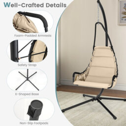 Costway Hanging Swing Chair W/ Heavy-Duty Metal Stand Hammock W/ Extra Large Padded Seat - thumbnail 8