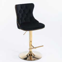 HomeTouch Set Of 2 Velvet Swivel Bar Stools With Golden Base Adjustable Hight Counter Barstools  Black - thumbnail 8