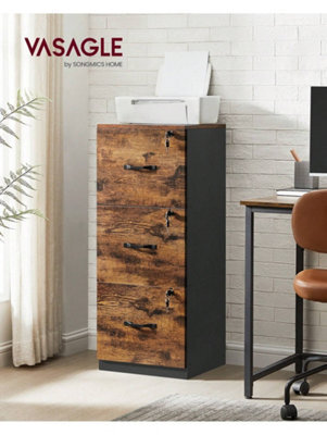 LEDREM Office Storage Cabinet With Adjustable Hanging Rails, 3 Lockable Drawers, File Cabinet For Home, Brown And Black - image 1