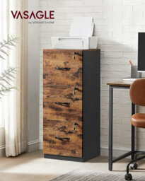 LEDREM Office Storage Cabinet With Adjustable Hanging Rails, 3 Lockable Drawers, File Cabinet For Home, Brown And Black - thumbnail 5