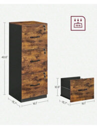 LEDREM Office Storage Cabinet With Adjustable Hanging Rails, 3 Lockable Drawers, File Cabinet For Home, Brown And Black - thumbnail 4