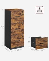 LEDREM Office Storage Cabinet With Adjustable Hanging Rails, 3 Lockable Drawers, File Cabinet For Home, Brown And Black - thumbnail 7