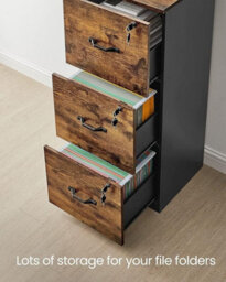 LEDREM Office Storage Cabinet With Adjustable Hanging Rails, 3 Lockable Drawers, File Cabinet For Home, Brown And Black - thumbnail 6