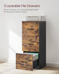 LEDREM Office Storage Cabinet With Adjustable Hanging Rails, 3 Lockable Drawers, File Cabinet For Home, Brown And Black - thumbnail 8