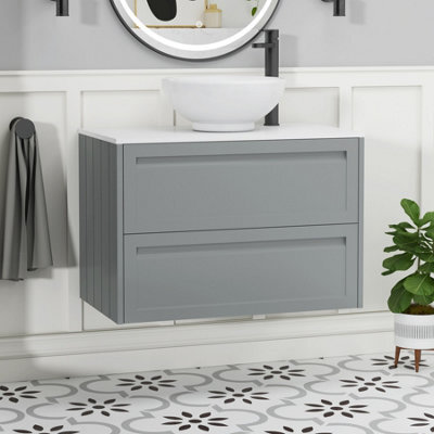 Royal Bathrooms Royal Bathroom Elmore 800mm Matt Pebble Grey Wall Mounted Bathroom Vanity Unit 2 Drawer Plain White Worktop With Breeze Basin - image 1