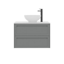 Royal Bathrooms Royal Bathroom Elmore 800mm Matt Pebble Grey Wall Mounted Bathroom Vanity Unit 2 Drawer Plain White Worktop With Breeze Basin - thumbnail 7