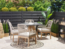 Beliani Garden Dining Set 4 Seater Olbia With Cushions Concrete Beige - thumbnail 2