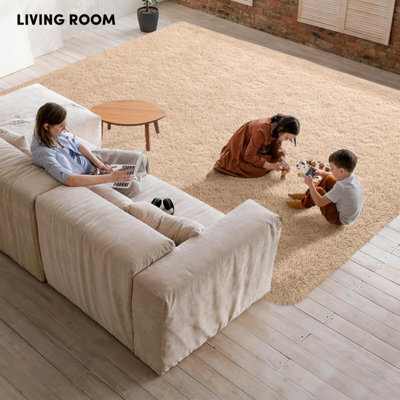 Ameha Large Bedroom Shaggy Rug Thick Pile Large Area Living Room Beige 160X230 Cm For Bedroom Carpets - image 1
