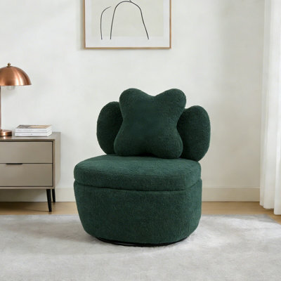 London Boutique Teddy Fleece Swivel Accent Chair, Rotating Tub Armchair, Hidden Storage, Metal Base, Living Room Chair, Green - image 1