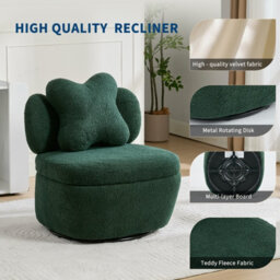 London Boutique Teddy Fleece Swivel Accent Chair, Rotating Tub Armchair, Hidden Storage, Metal Base, Living Room Chair, Green - thumbnail 5