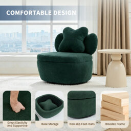 London Boutique Teddy Fleece Swivel Accent Chair, Rotating Tub Armchair, Hidden Storage, Metal Base, Living Room Chair, Green - thumbnail 4