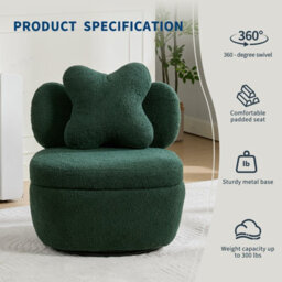 London Boutique Teddy Fleece Swivel Accent Chair, Rotating Tub Armchair, Hidden Storage, Metal Base, Living Room Chair, Green - thumbnail 7