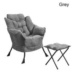 Grey Fabric Lazy Chair With Footstool,lounge Chair,armchair,single Sofa,soft Recliner - thumbnail 1