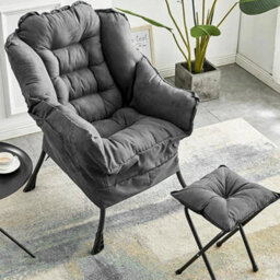 Grey Fabric Lazy Chair With Footstool,lounge Chair,armchair,single Sofa,soft Recliner - thumbnail 6