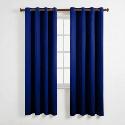 Aspire Homeware Plain Room Darkening Blackout Eyelet Curtain Pair Navy (W)168Cm X (D)137Cm With Tie Back Pair - image 1