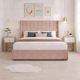 Luxury Pink Plush Milan Small Double Bed Frame With Mattress 54 Inches Wingback Headboard 2 Footend Storage Drawers - thumbnail 4
