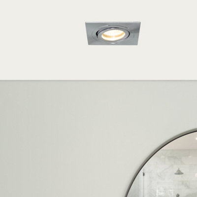 Litecraft Pack Of 5 Satin Nickel Modern Ip65 Square Tiltable Bathroom Downlights - image 1