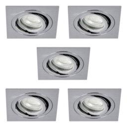 Litecraft Pack Of 5 Satin Nickel Modern Ip65 Square Tiltable Bathroom Downlights - thumbnail 2