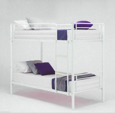 D Pro T Homeware Bunk Bed Single Sleeper White Metal Frame, Converts To 2 Single Beds - image 1