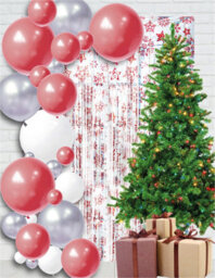 Netagon Shimmer Tinsel Curtain Party Event Backdrop Christmas Snow Design 3M X 1M Red - thumbnail 6
