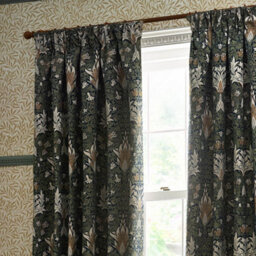 Morris & Co Snakeshead Jacquard Chenille Room Darkening Pencil Pleat Curtain Pair Indigo/leaf (W)168Cm X (D)229Cm - thumbnail 4