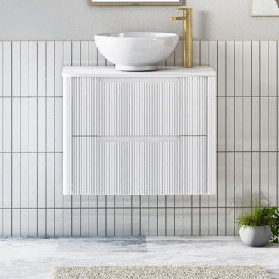 Royal Bathrooms Avenza 700mm Matt White Wall Hung Bathroom Countertop Vanity Unit 2 Drawer With Breeze Basin - image 1
