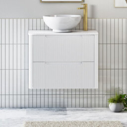 Royal Bathrooms Avenza 700mm Matt White Wall Hung Bathroom Countertop Vanity Unit 2 Drawer With Breeze Basin - thumbnail 1
