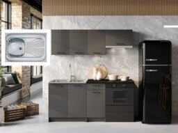 Impact Furniture Kitchenette Kitchen Cabinets 5 Units With Sink Black Grey 180Cm Set Complete Fitted Package With Worktop Lina - thumbnail 1