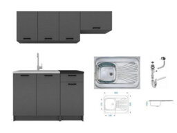 Impact Furniture Kitchenette Kitchen Cabinets 5 Units With Sink Black Grey 180Cm Set Complete Fitted Package With Worktop Lina - thumbnail 2