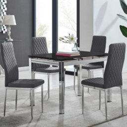 Furniturebox Uk Enna Black Glass Extending Dining Table And 4 Grey Velvet Milan Chairs - thumbnail 1