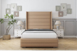 "Sloomy Sterling Latte Dumfries Bed Frame With 50""  Upholstered Wingback Headboard 6' Super King" - thumbnail 1