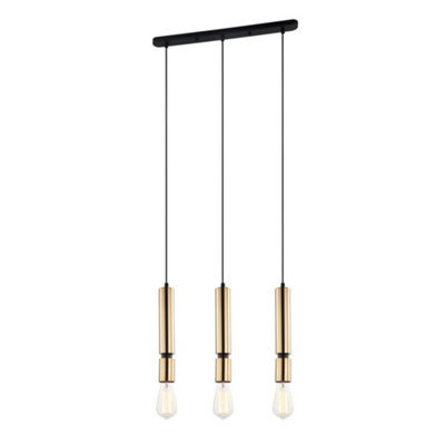 Luminosa Lighting Luminosa Modern Hanging Pendant Black 3 Light With Brass Shade, E27 Dimmable