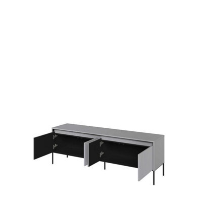 Arte Trend 05 Tv Cabinet In Black Matt - Ripple Front Design With Push-To-Open Doors & Cable Management - W1670mm X H560mm X D400mm - image 1