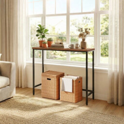 Narrow Console Table Rustic Brown Black Behind Sofa Entryway - thumbnail 3