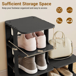 Costway 6-Tier Stackable Shoe Rack  Plastic Entryway Shoe Storage Shelf-Black - thumbnail 6